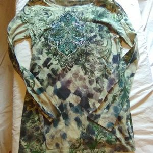 Women's Med. Green Print New Directions Shirt